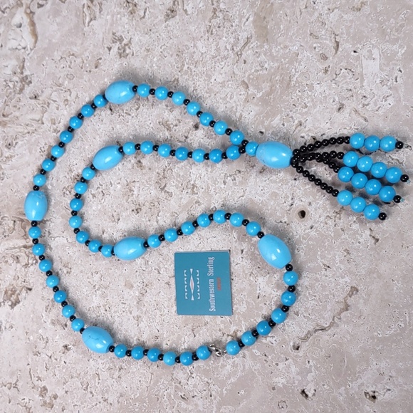 Southwestern Sterling Turquoise/Onyx Necklace - Picture 4 of 12